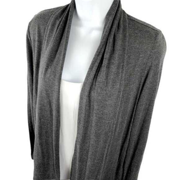 Ann Taylor Grey Open Front Drape Shawl Neck Sweater Cardigan - Picture 3 of 13